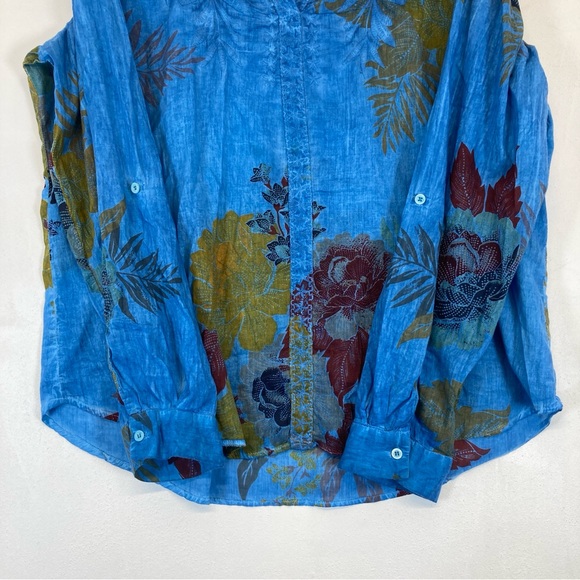 Vintage Gora Women’s Button Down Shirt Floral Embroidered  Blue Size XL - Picture 4 of 16